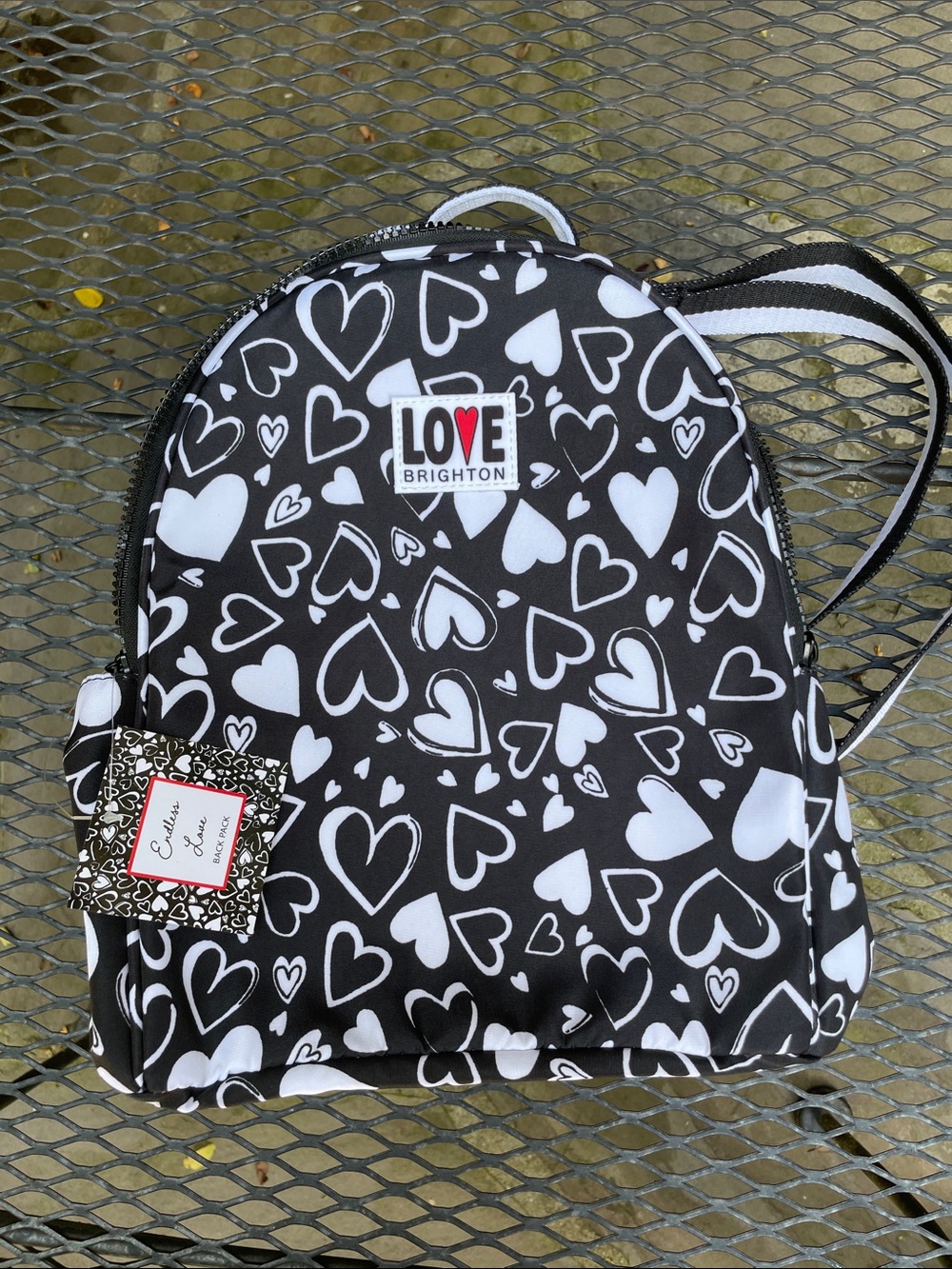 Brighton Black & White Heart-Print Mini Backpack